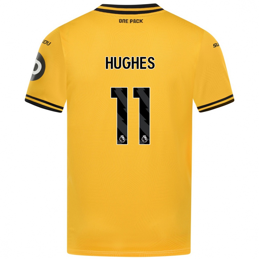 Kids Football Amber Hughes #11 Yellow Home Jersey 2024/25 T-Shirt Uk