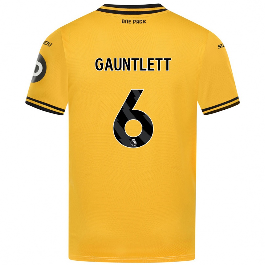 Kids Football Maz Gauntlett #6 Yellow Home Jersey 2024/25 T-Shirt Uk