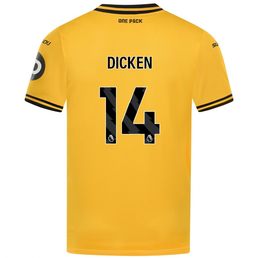 Kids Football Amy Dicken #14 Yellow Home Jersey 2024/25 T-Shirt Uk