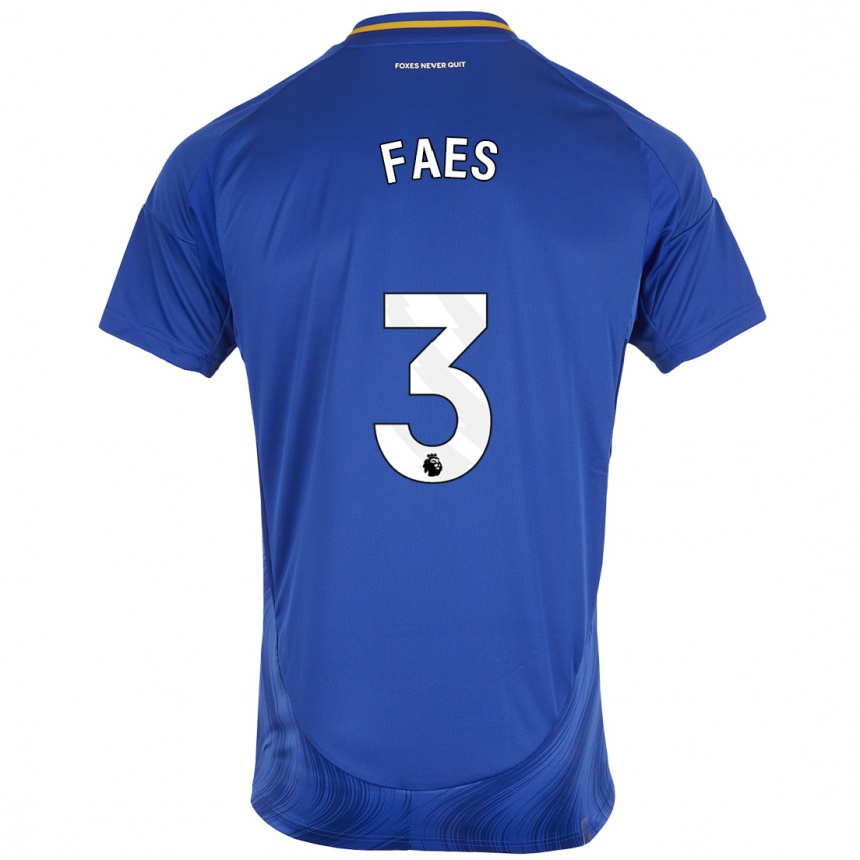 Kids Football Wout Faes #3 Blue White Home Jersey 2024/25 T-Shirt Uk