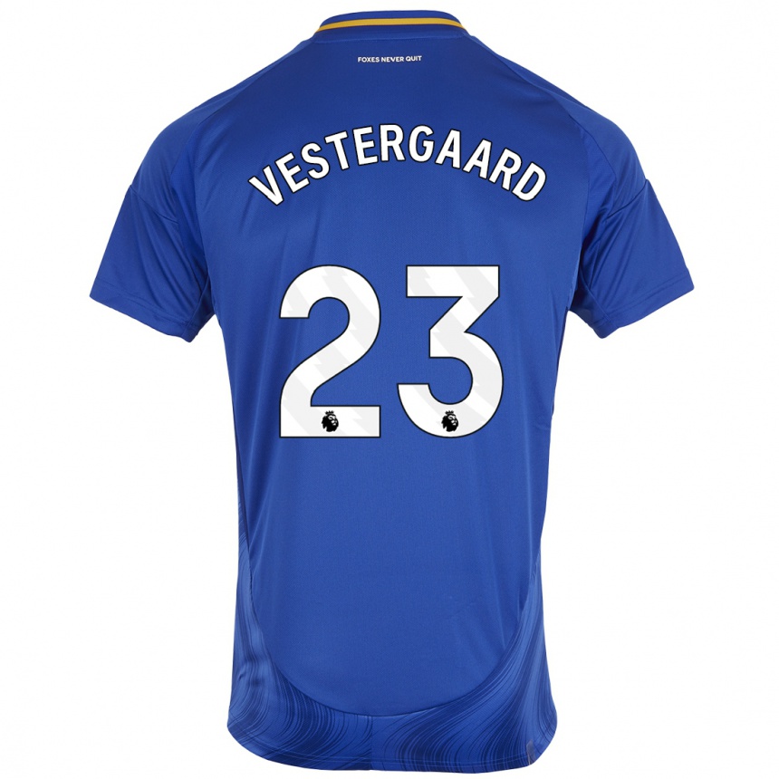 Kids Football Jannik Vestergaard #23 Blue White Home Jersey 2024/25 T-Shirt Uk