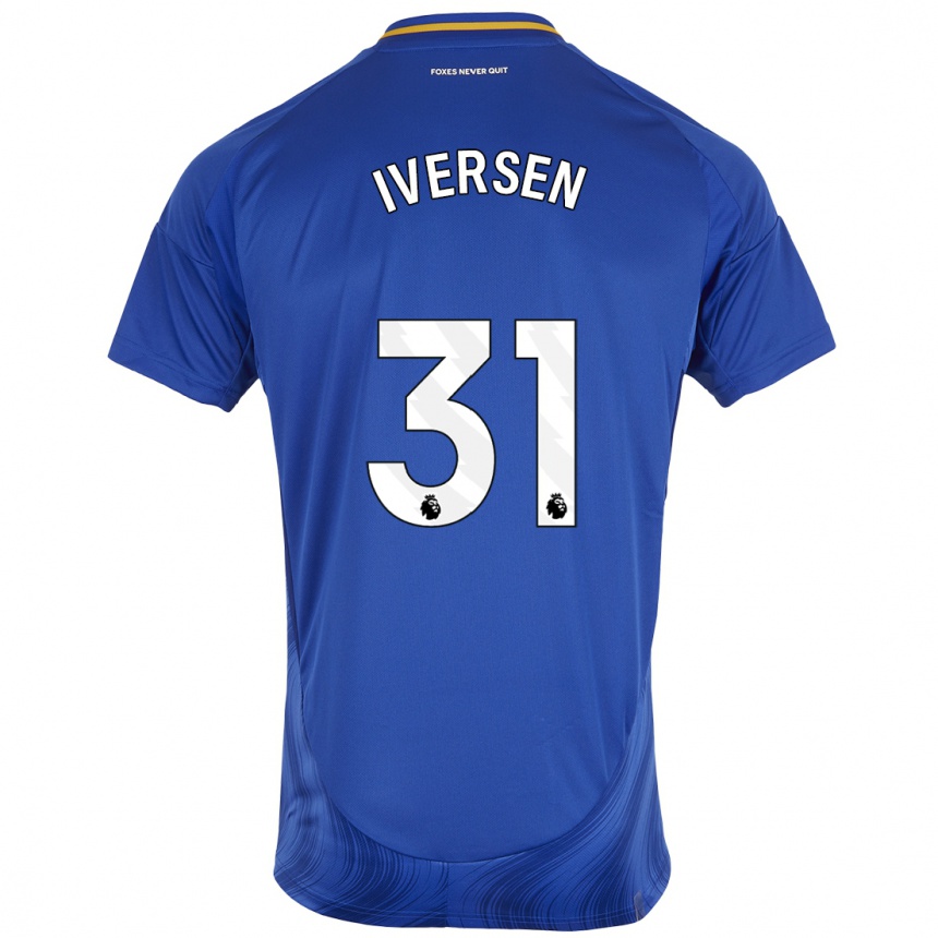 Kids Football Daniel Iversen #31 Blue White Home Jersey 2024/25 T-Shirt Uk