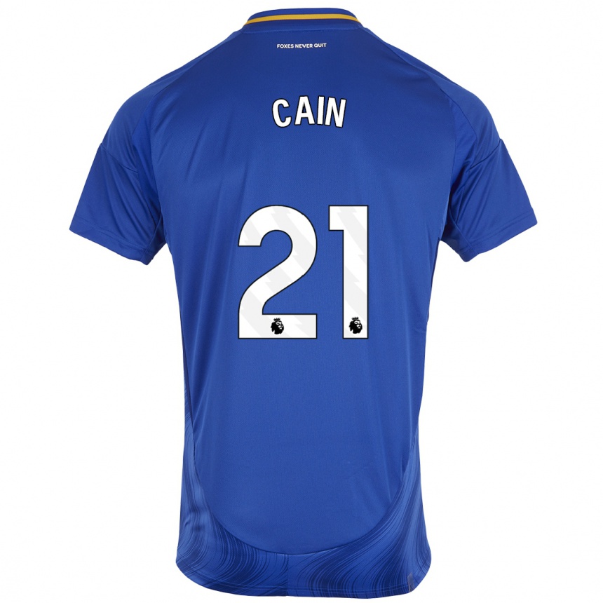 Kids Football Hannah Cain #21 Blue White Home Jersey 2024/25 T-Shirt Uk