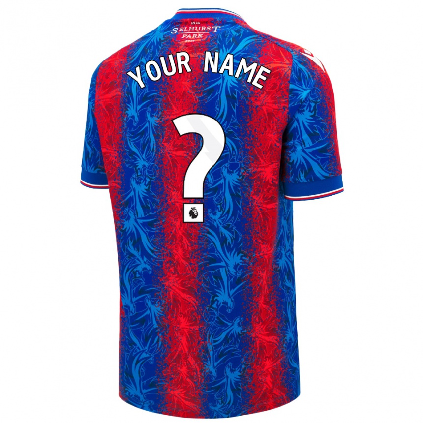 Kids Football Your Name #0 Red Blue Stripes Home Jersey 2024/25 T-Shirt Uk