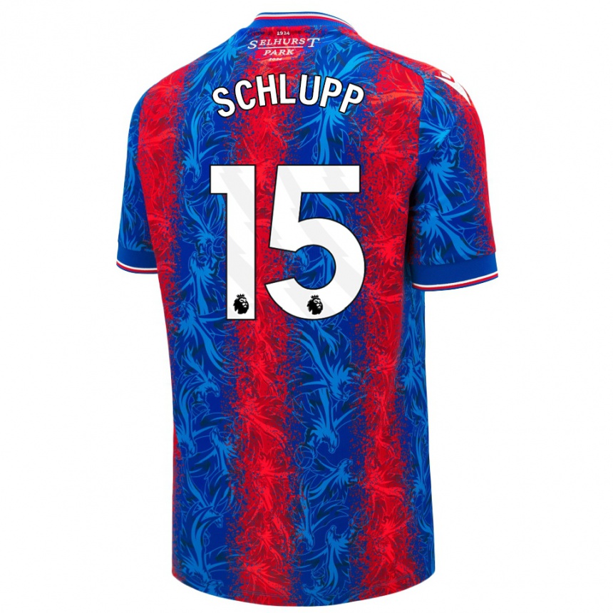 Kids Football Jeffrey Schlupp #15 Red Blue Stripes Home Jersey 2024/25 T-Shirt Uk