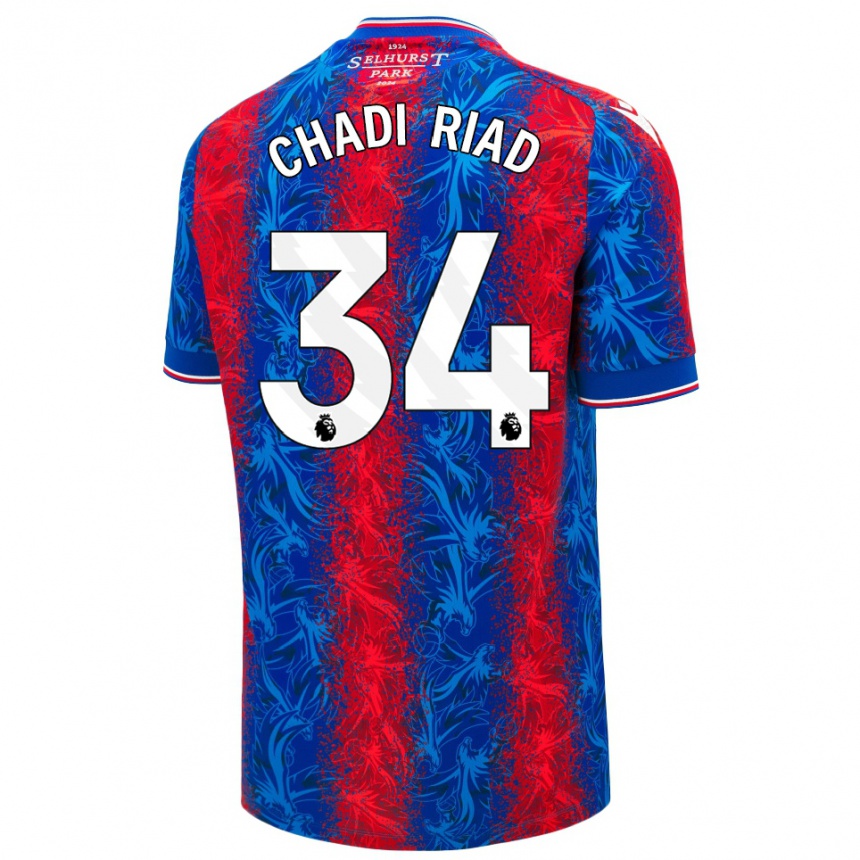 Kids Football Chadi Riad #34 Red Blue Stripes Home Jersey 2024/25 T-Shirt Uk