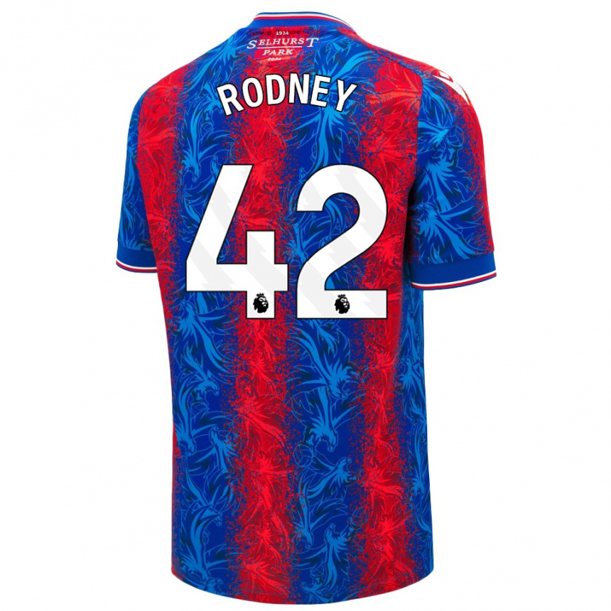 Kids Football Kaden Rodney #42 Red Blue Stripes Home Jersey 2024/25 T-Shirt Uk