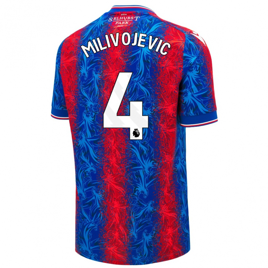 Kids Football Luka Milivojevic #4 Red Blue Stripes Home Jersey 2024/25 T-Shirt Uk