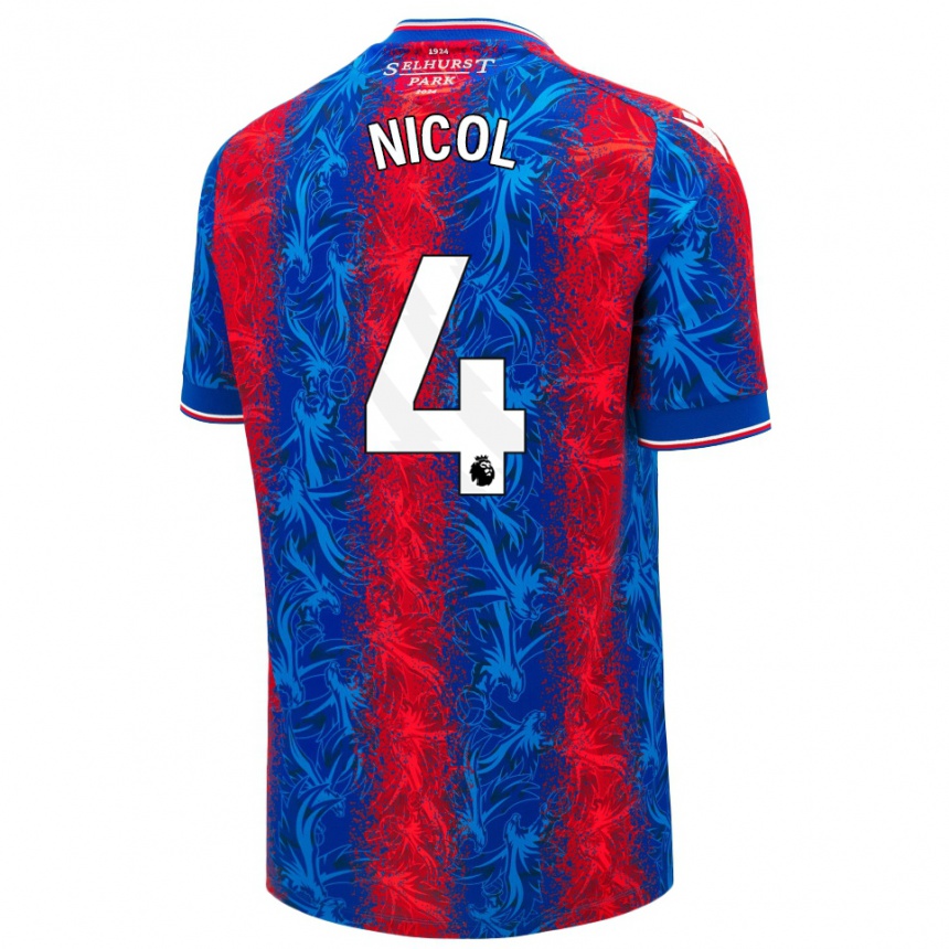 Kids Football Leigh Nicol #4 Red Blue Stripes Home Jersey 2024/25 T-Shirt Uk