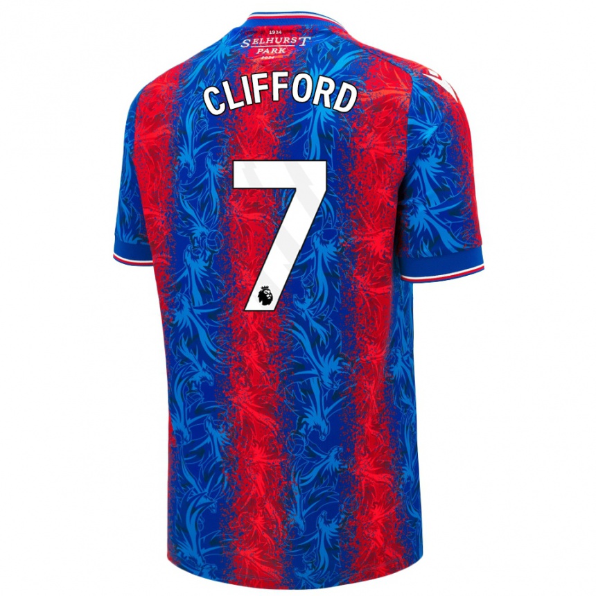 Kids Football Charley Clifford #7 Red Blue Stripes Home Jersey 2024/25 T-Shirt Uk