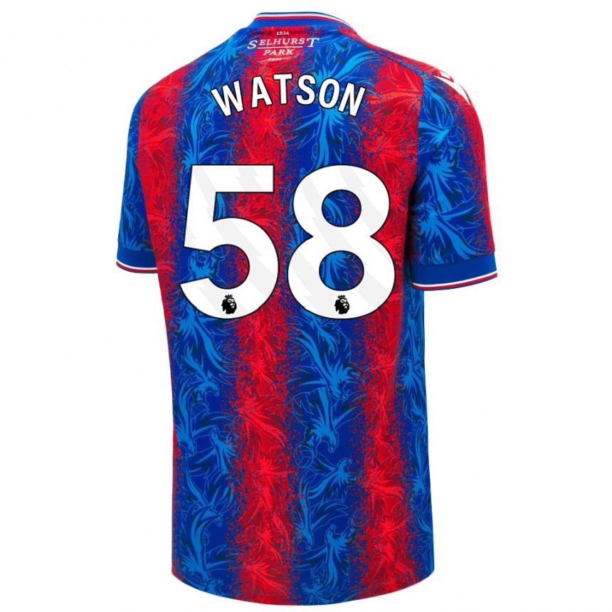 Kids Football Noah Watson #58 Red Blue Stripes Home Jersey 2024/25 T-Shirt Uk