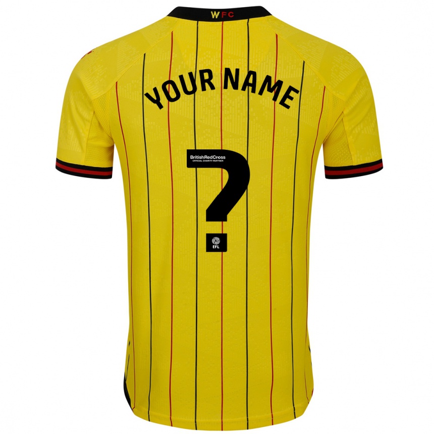 Kids Football Your Name #0 Yellow Black Home Jersey 2024/25 T-Shirt Uk