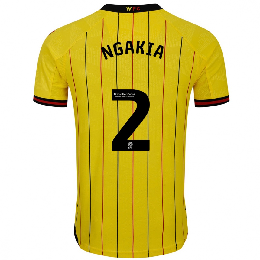 Kids Football Jeremy Ngakia #2 Yellow Black Home Jersey 2024/25 T-Shirt Uk