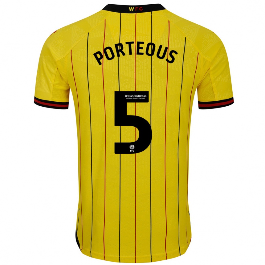 Kids Football Ryan Porteous #5 Yellow Black Home Jersey 2024/25 T-Shirt Uk