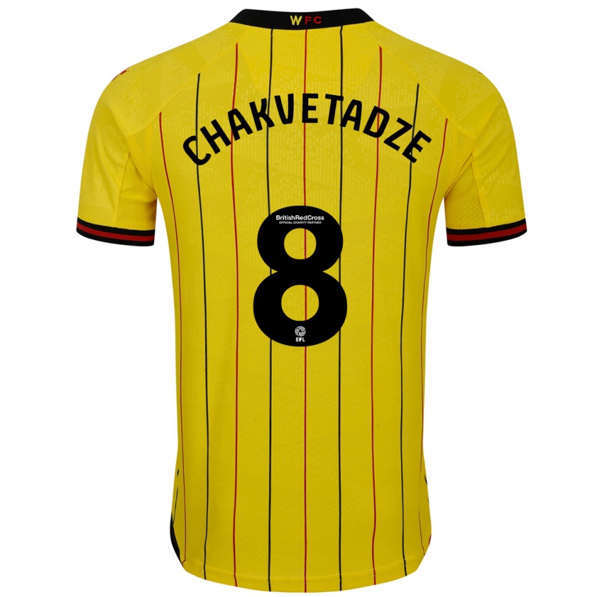 Kids Football Giorgi Chakvetadze #8 Yellow Black Home Jersey 2024/25 T-Shirt Uk