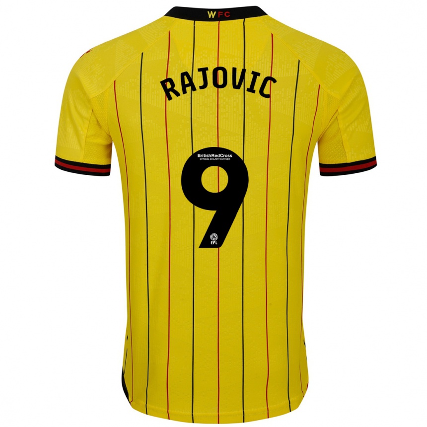 Kids Football Mileta Rajovic #9 Yellow Black Home Jersey 2024/25 T-Shirt Uk