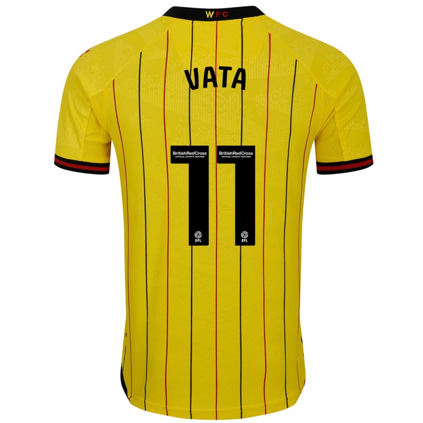 Kids Football Rocco Vata #11 Yellow Black Home Jersey 2024/25 T-Shirt Uk