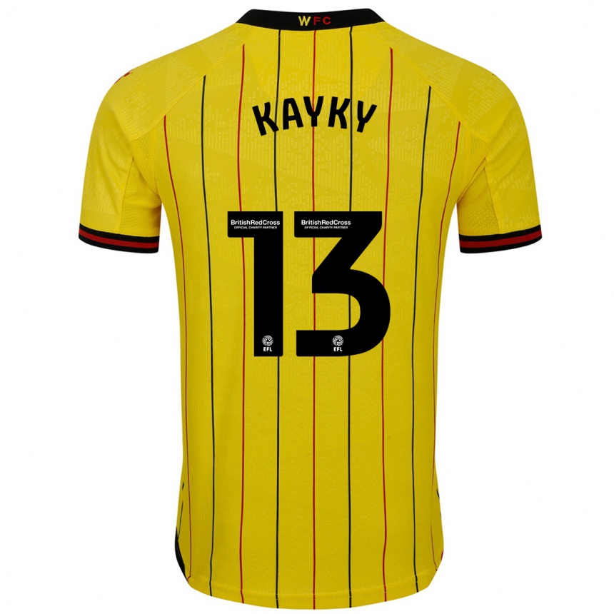 Kids Football Kayky Almeida #13 Yellow Black Home Jersey 2024/25 T-Shirt Uk