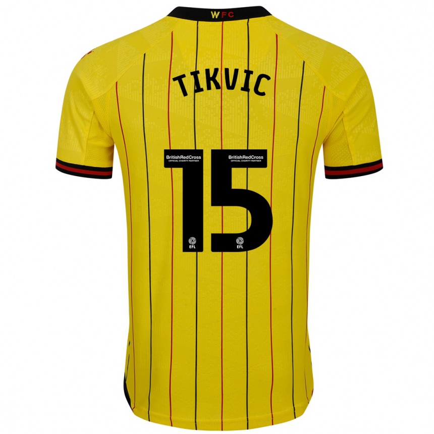 Kids Football Antonio Tikvic #15 Yellow Black Home Jersey 2024/25 T-Shirt Uk