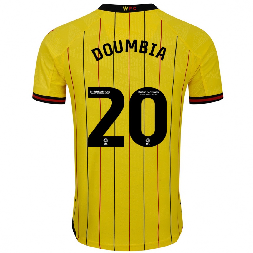 Kids Football Mamadou Doumbia #20 Yellow Black Home Jersey 2024/25 T-Shirt Uk