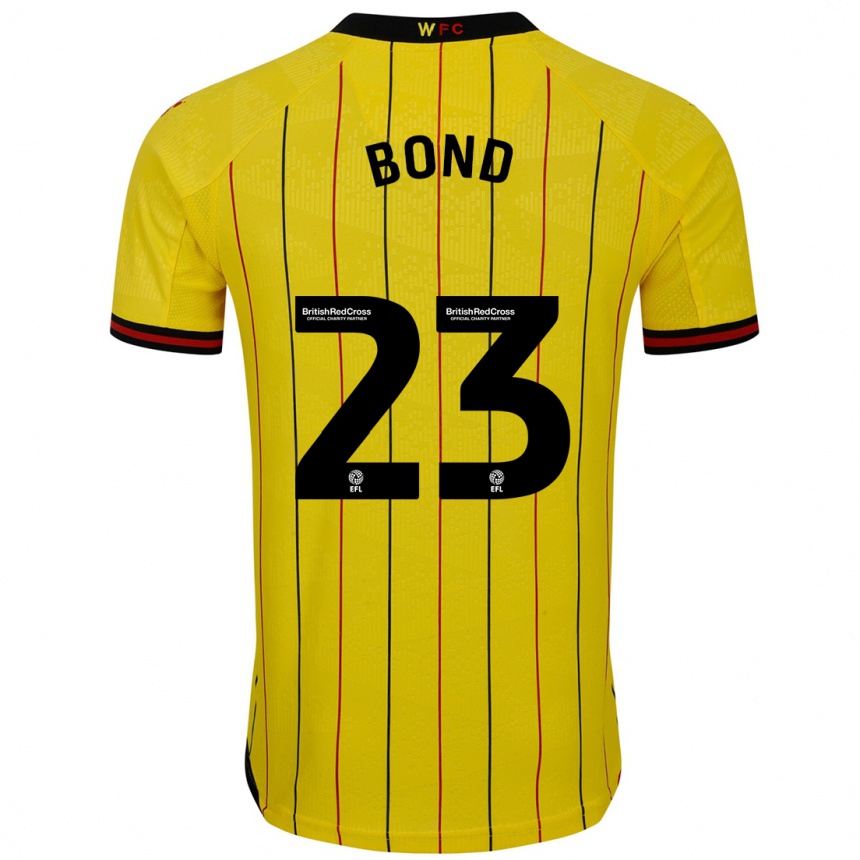 Kids Football Jonathan Bond #23 Yellow Black Home Jersey 2024/25 T-Shirt Uk