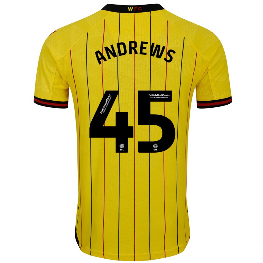 Kids Football Ryan Andrews #45 Yellow Black Home Jersey 2024/25 T-Shirt Uk