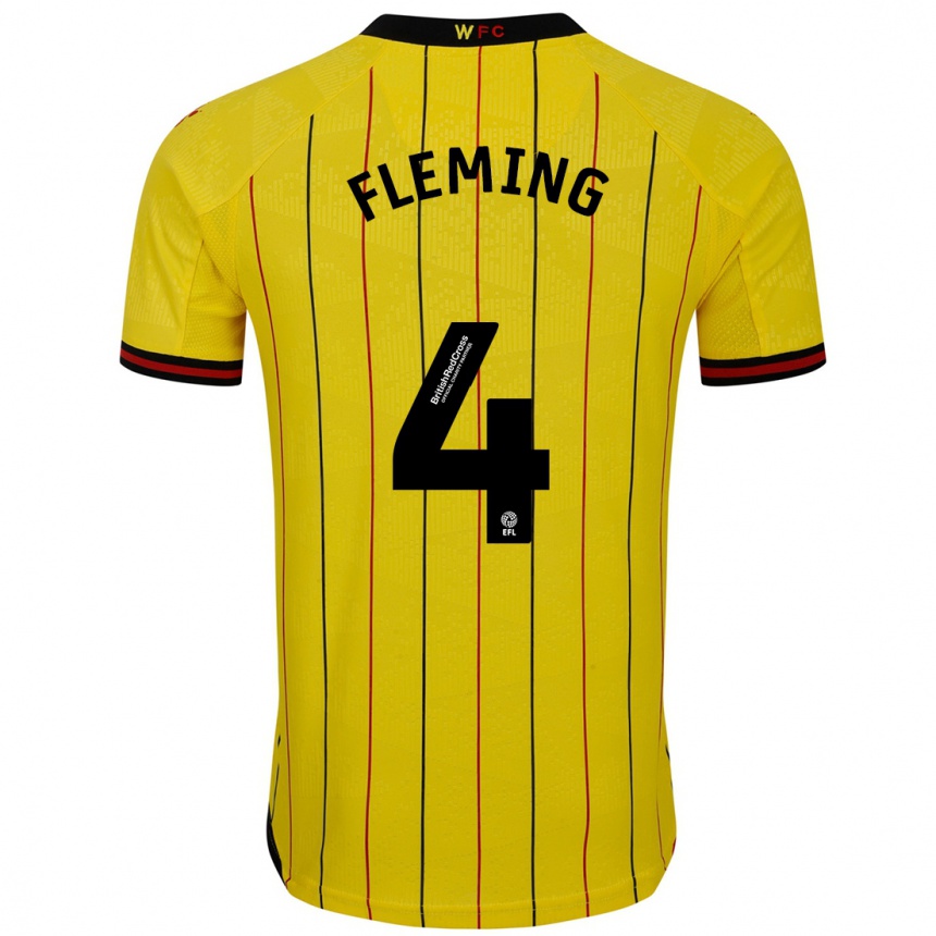 Kids Football Charlotte Fleming #4 Yellow Black Home Jersey 2024/25 T-Shirt Uk