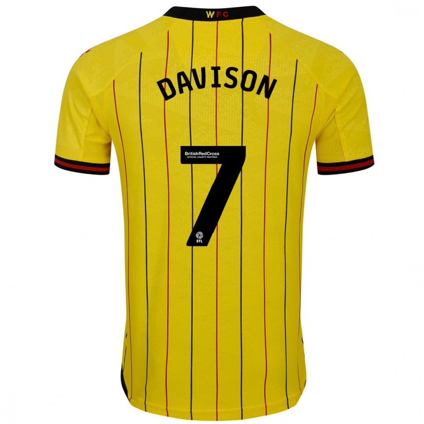 Kids Football Gemma Davison #7 Yellow Black Home Jersey 2024/25 T-Shirt Uk