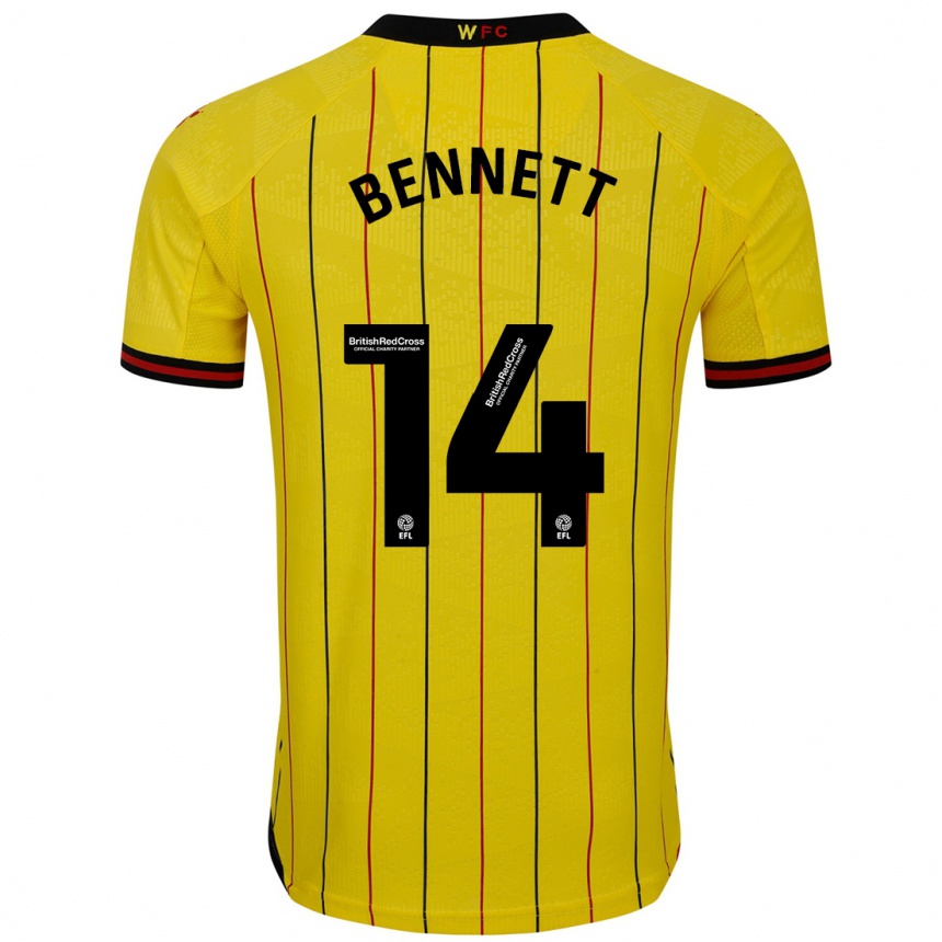 Kids Football Harley Bennett #14 Yellow Black Home Jersey 2024/25 T-Shirt Uk