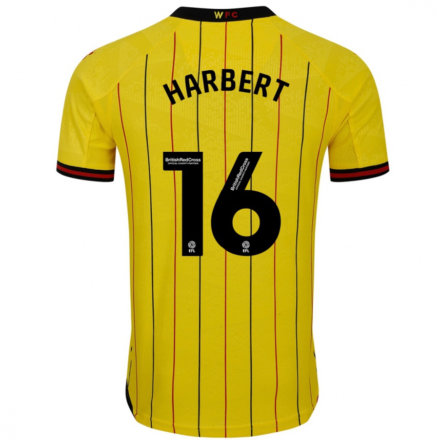 Kids Football Laila Harbert #16 Yellow Black Home Jersey 2024/25 T-Shirt Uk