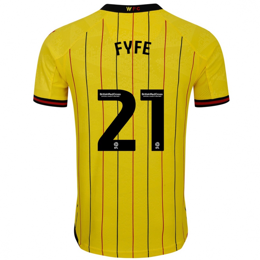 Kids Football Flo Fyfe #21 Yellow Black Home Jersey 2024/25 T-Shirt Uk