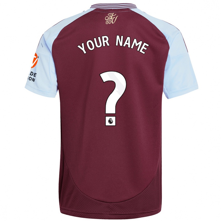 Kids Football Your Name #0 Burgundy Sky Blue Home Jersey 2024/25 T-Shirt Uk