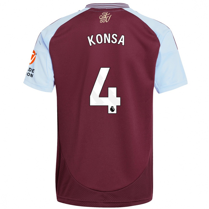 Kids Football Ezri Konsa #4 Burgundy Sky Blue Home Jersey 2024/25 T-Shirt Uk