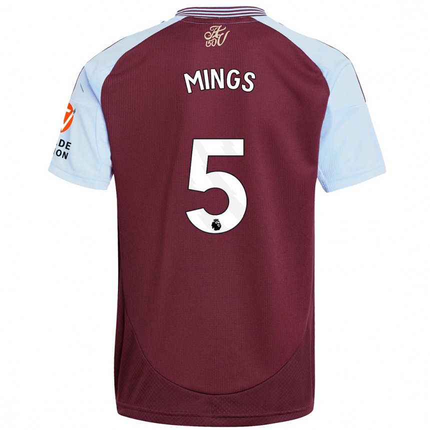 Kids Football Tyrone Mings #5 Burgundy Sky Blue Home Jersey 2024/25 T-Shirt Uk