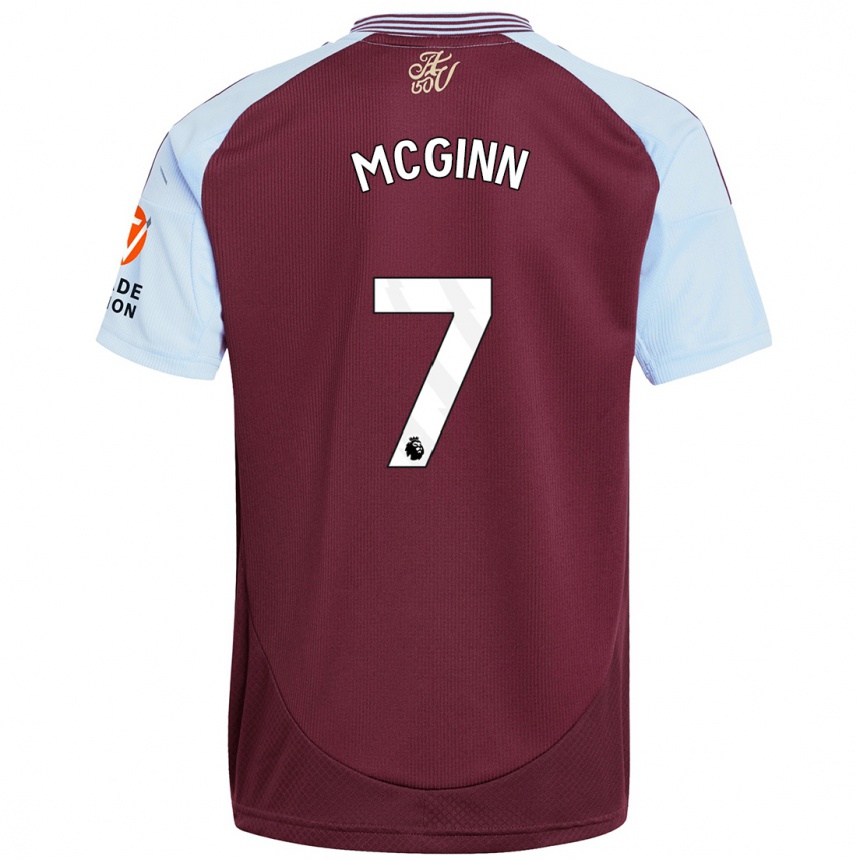 Kids Football John Mcginn #7 Burgundy Sky Blue Home Jersey 2024/25 T-Shirt Uk