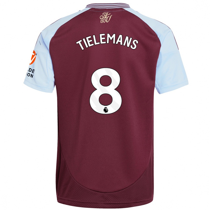 Kids Football Youri Tielemans #8 Burgundy Sky Blue Home Jersey 2024/25 T-Shirt Uk