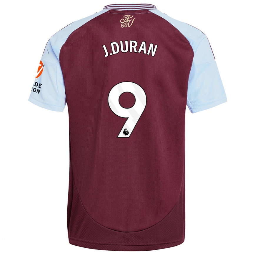 Kids Football Jhon Durán #9 Burgundy Sky Blue Home Jersey 2024/25 T-Shirt Uk