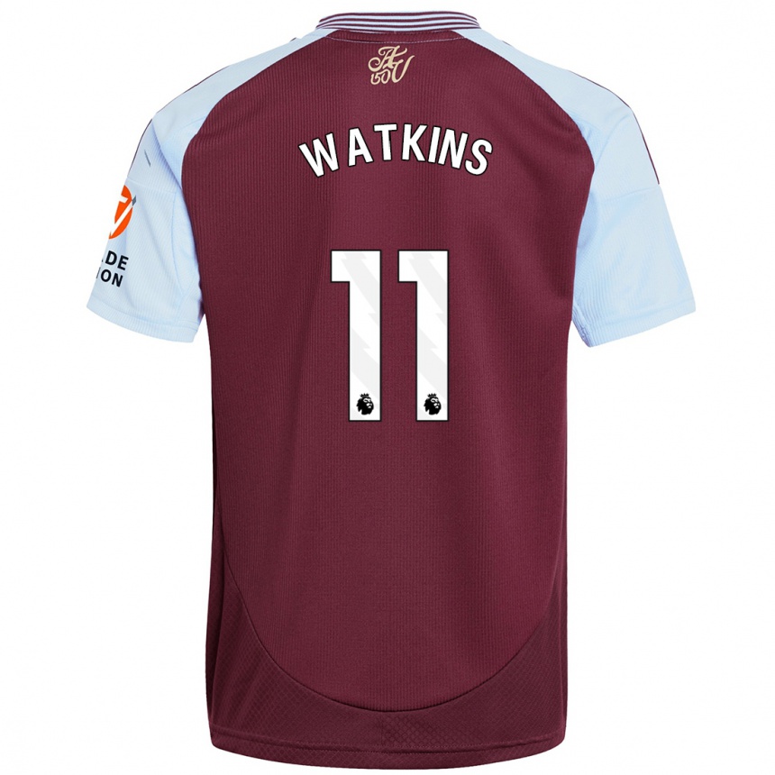 Kids Football Ollie Watkins #11 Burgundy Sky Blue Home Jersey 2024/25 T-Shirt Uk