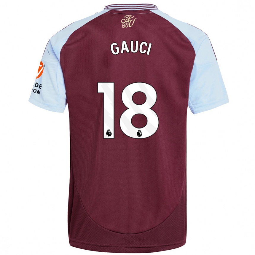 Kids Football Joe Gauci #18 Burgundy Sky Blue Home Jersey 2024/25 T-Shirt Uk