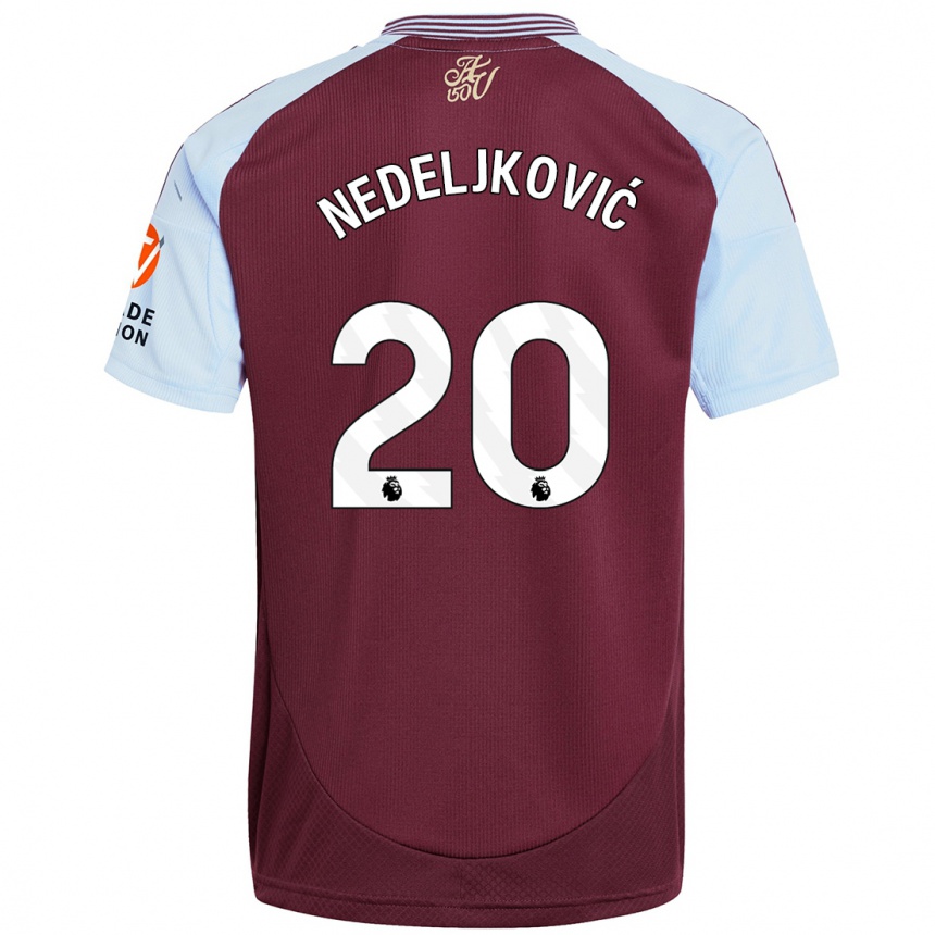 Kids Football Kosta Nedeljkovic #20 Burgundy Sky Blue Home Jersey 2024/25 T-Shirt Uk