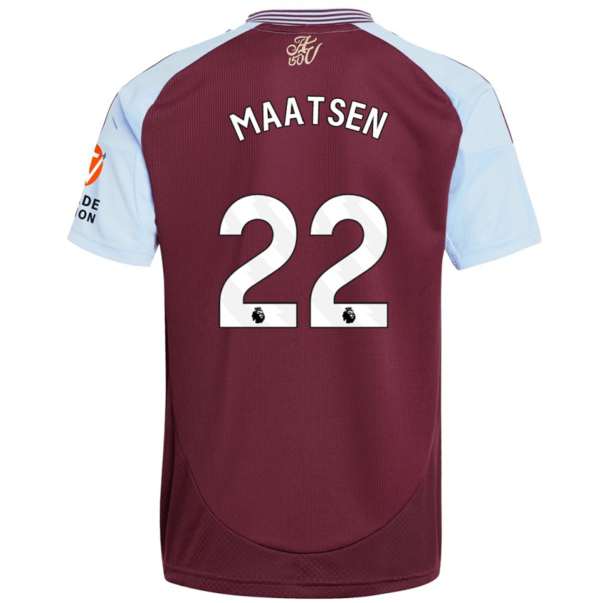 Kids Football Ian Maatsen #22 Burgundy Sky Blue Home Jersey 2024/25 T-Shirt Uk