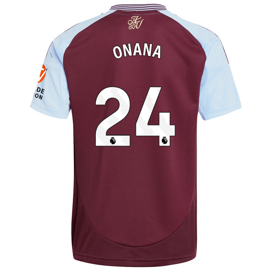 Kids Football Amadou Onana #24 Burgundy Sky Blue Home Jersey 2024/25 T-Shirt Uk