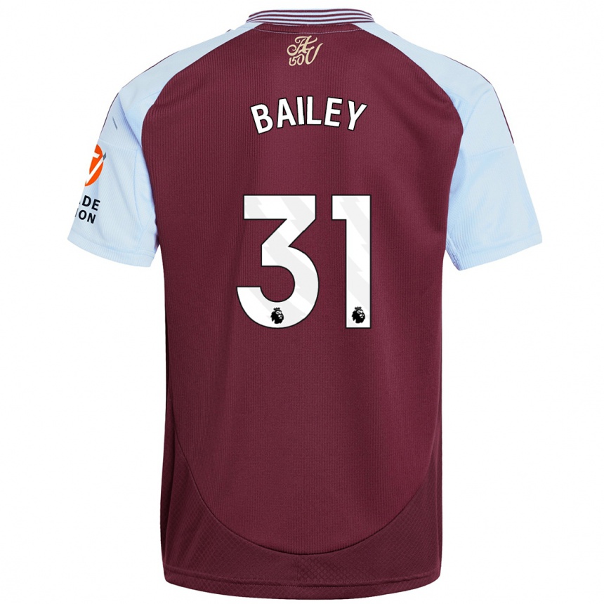 Kids Football Leon Bailey #31 Burgundy Sky Blue Home Jersey 2024/25 T-Shirt Uk