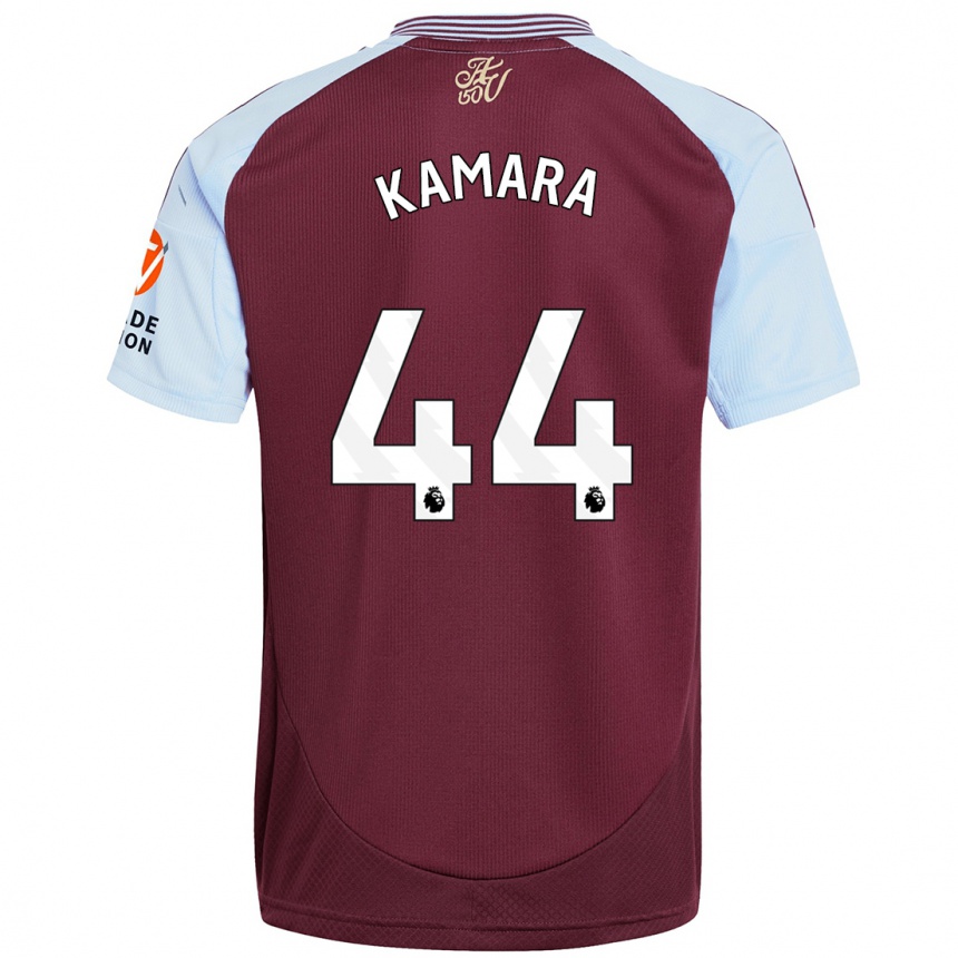 Kids Football Boubacar Kamara #44 Burgundy Sky Blue Home Jersey 2024/25 T-Shirt Uk