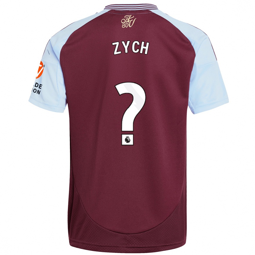 Kids Football Oliwier Zych #0 Burgundy Sky Blue Home Jersey 2024/25 T-Shirt Uk