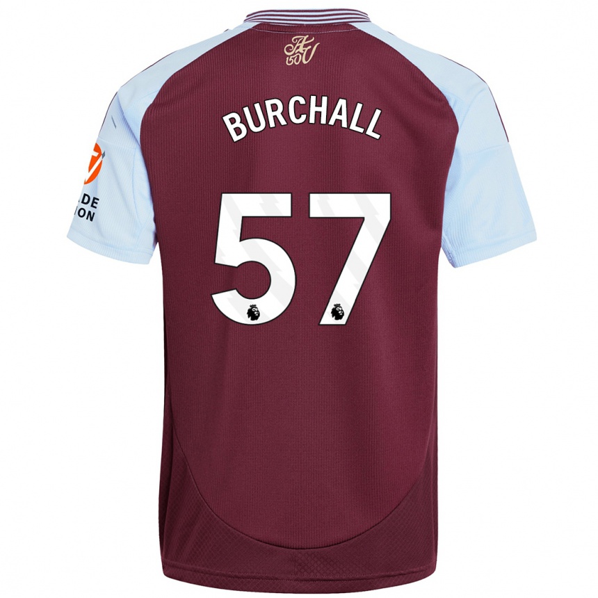 Kids Football Ajani Burchall #57 Burgundy Sky Blue Home Jersey 2024/25 T-Shirt Uk