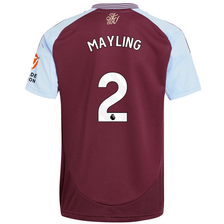 Kids Football Sarah Mayling #2 Burgundy Sky Blue Home Jersey 2024/25 T-Shirt Uk