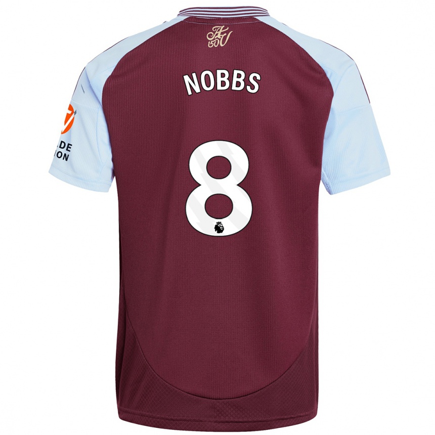 Kids Football Jordan Nobbs #8 Burgundy Sky Blue Home Jersey 2024/25 T-Shirt Uk