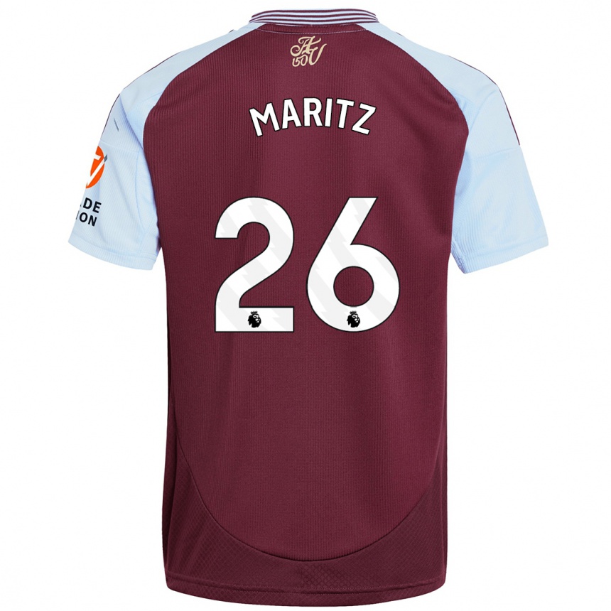 Kids Football Noelle Maritz #26 Burgundy Sky Blue Home Jersey 2024/25 T-Shirt Uk