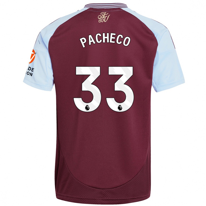 Kids Football Maz Pacheco #33 Burgundy Sky Blue Home Jersey 2024/25 T-Shirt Uk